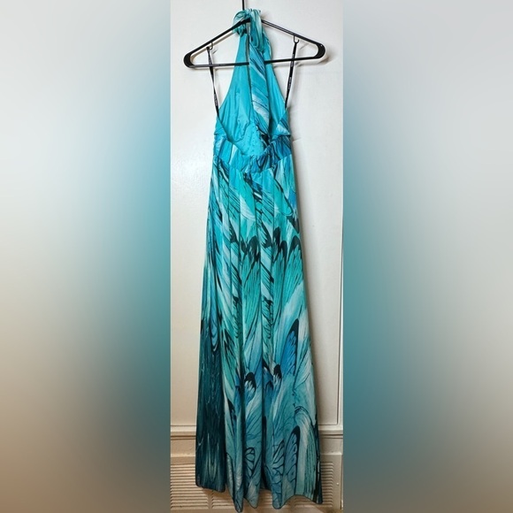 Bisou Bisou Butterfly Wing Turquoise Blue Halter Fairycore Maxi Dress Size 6 - Picture 9 of 14